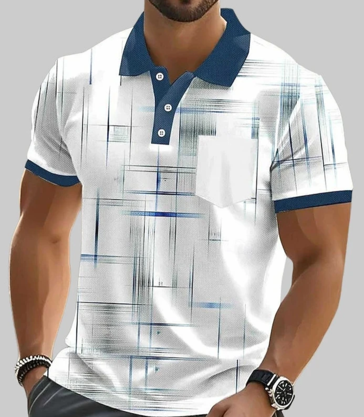 Men's White Abstract Printed Polo T-Shirt | Premium Cotton Blend | Regular Fit | Half Sleeve