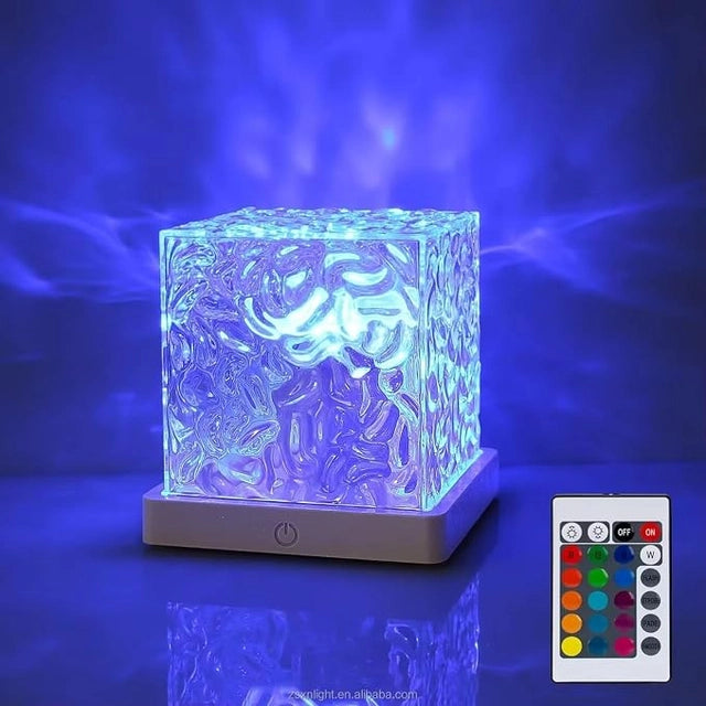 Water Ripple Night Light Rotating LED Lamp | Acrylic Dynamic Ocean Wave Projector Light | Aesthetic Sparkling Bedroom, Living Room & Office Decor