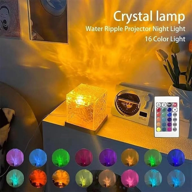Water Ripple Night Light Rotating LED Lamp | Acrylic Dynamic Ocean Wave Projector Light | Aesthetic Sparkling Bedroom, Living Room & Office Decor