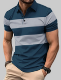 Men's Blue & White Striped Polo T-Shirt | Premium Cotton Blend | Regular Fit | Half Sleeve